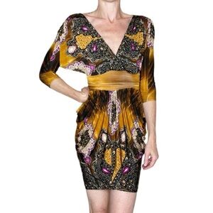 Vintage Y2K Cameo Kaleidoscope Colorful Boho Mini Bodycon Dress